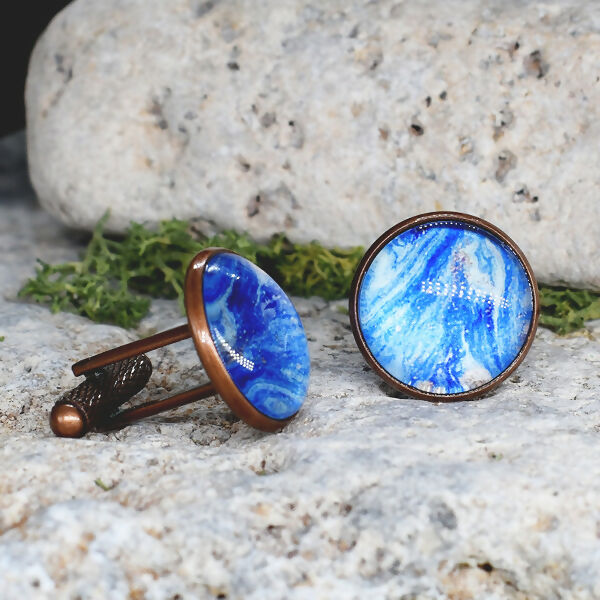 Copper Steel Cufflinks with Blue Glass #33