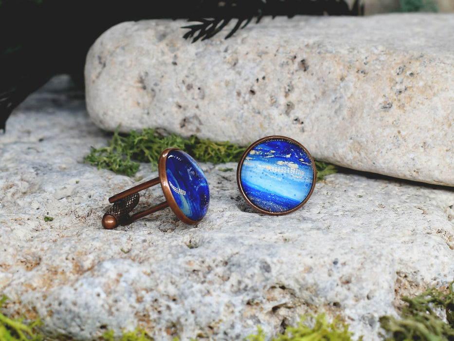 Copper Steel Cufflinks with Blue Glass #36