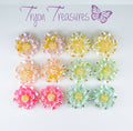 Sparkling Peony Flower Earrings, Individual or 6-pack: Magnetic, Clip-on or Hypoallergenic Stud