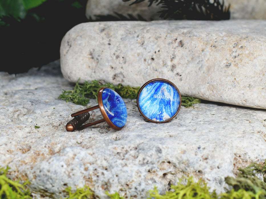 Copper Steel Cufflinks with Blue Glass #33