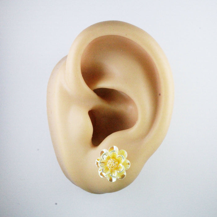 Sparkling Peony Flower Earrings, Individual or 6-pack: Magnetic, Clip-on or Hypoallergenic Stud