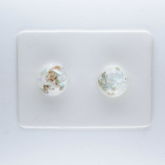 Iridescent and Gold Flake Earrings, 8mm or 10mm, Hypoallergenic Stud, Clip-on or Magnetic