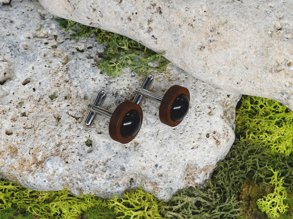 Wood Cufflinks with Cairo Night Stone #40