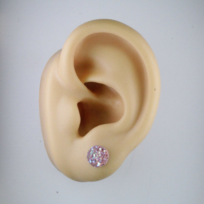Druzy Resin Iridescent Earrings, 8mm & 11 colors, Magnetic, Clip-on or Hypoallergenic Stud