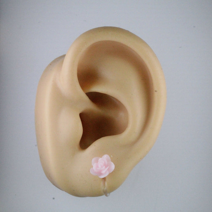 Flower Rose Earrings, Individual or 6 pack: 7mm Hypoallergenic Stud, Clip-on or Magnetic