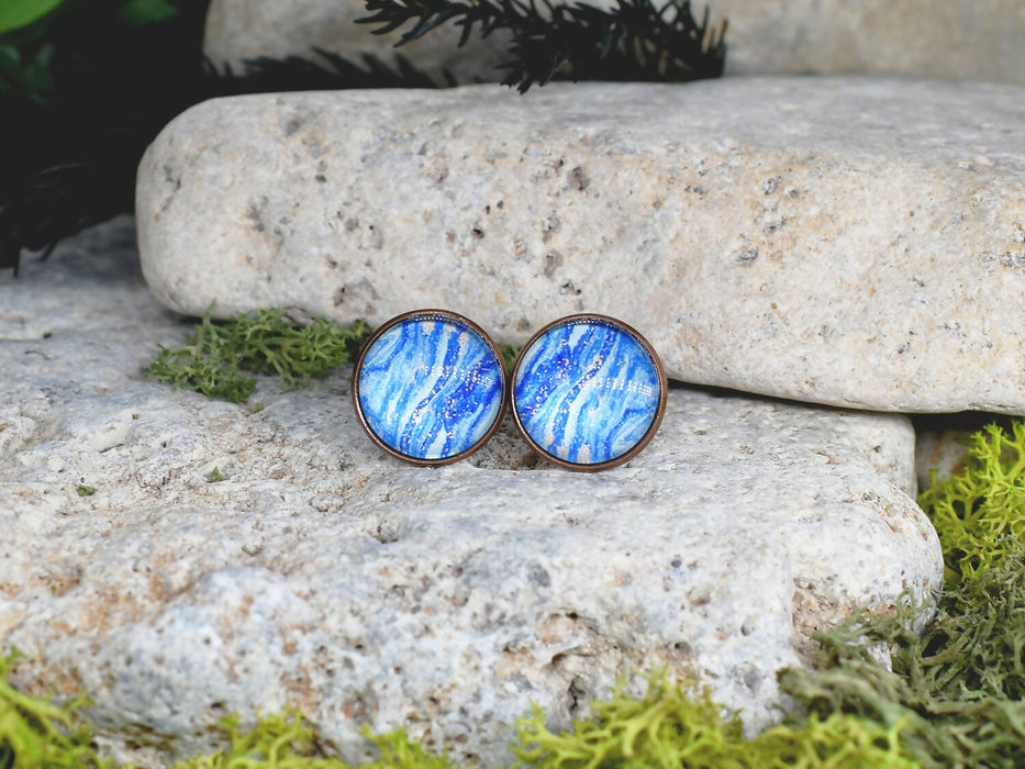 Copper Steel Cufflinks with Blue Glass #32