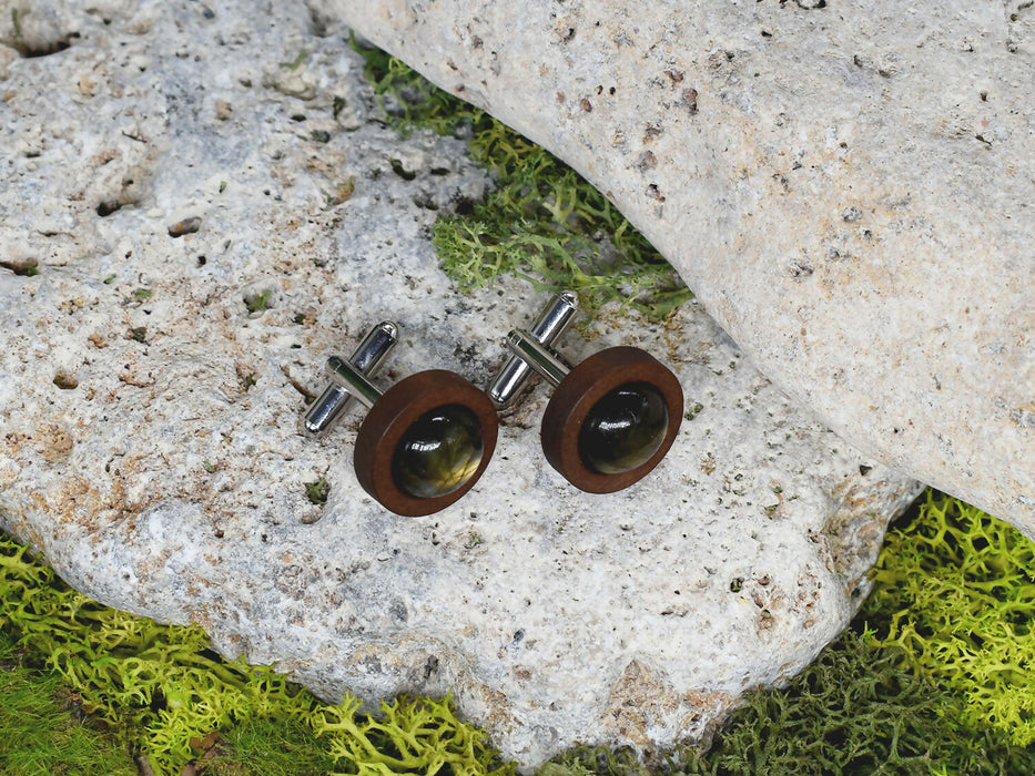 Wood Cufflinks with Labradorite Stone #41