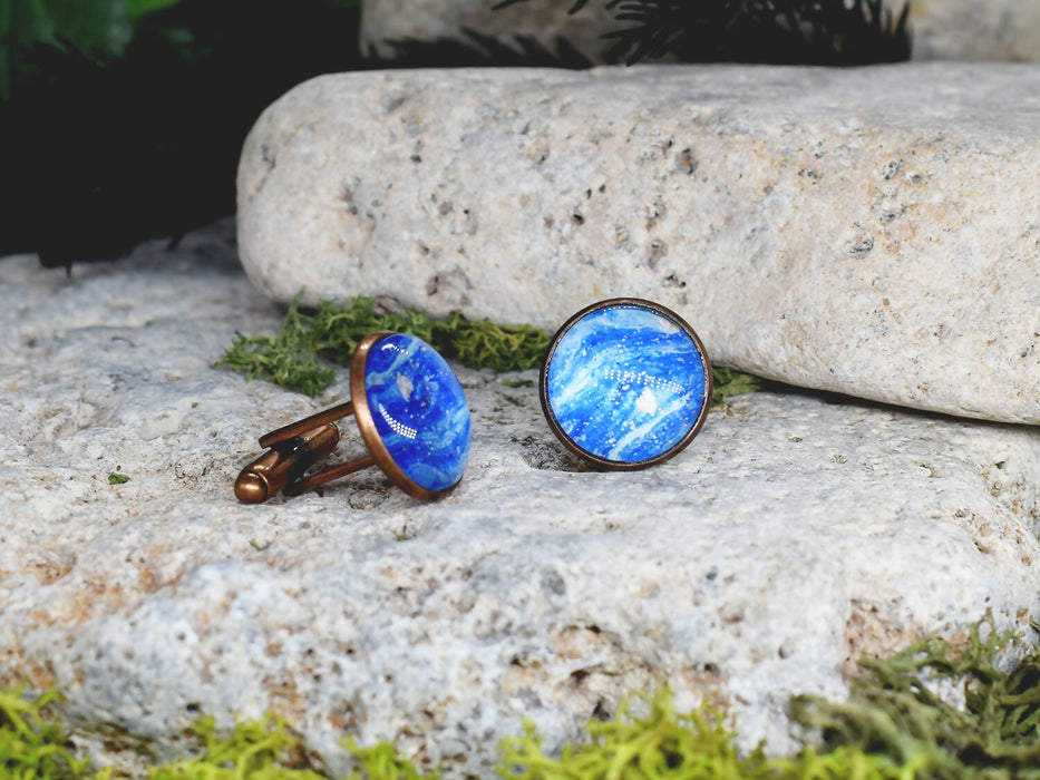 Copper Steel Cufflinks with Blue Glass #30