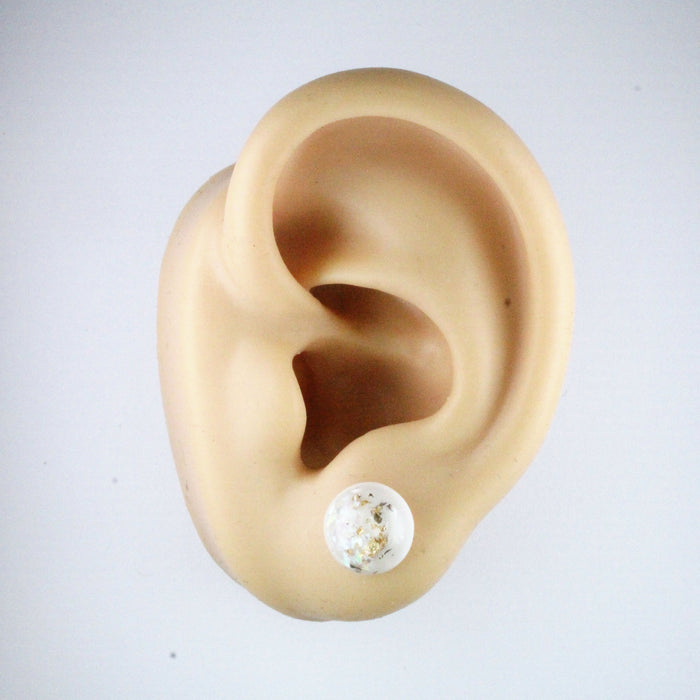 Iridescent and Gold Flake Earrings, 8mm or 10mm, Hypoallergenic Stud, Clip-on or Magnetic