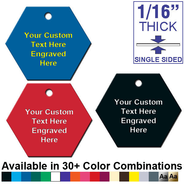 1.5 Inch Hexagon Plastic Tag CUSTOM ENGRAVED