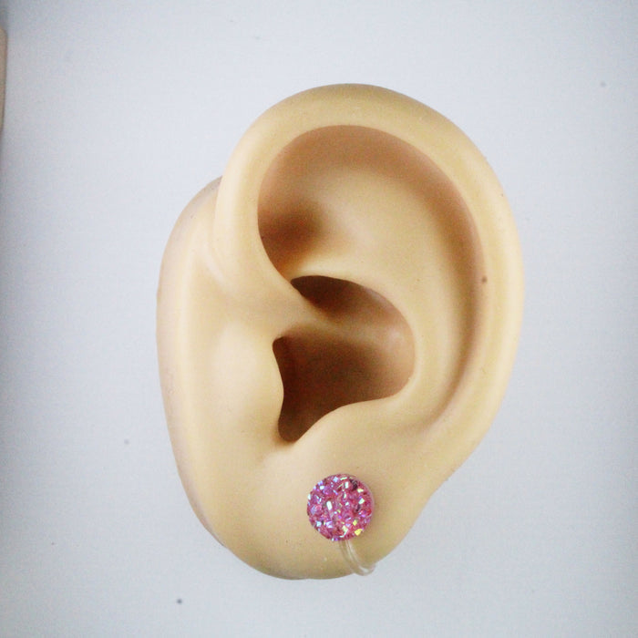 Druzy Resin Iridescent Earrings, 8mm & 11 colors, Magnetic, Clip-on or Hypoallergenic Stud
