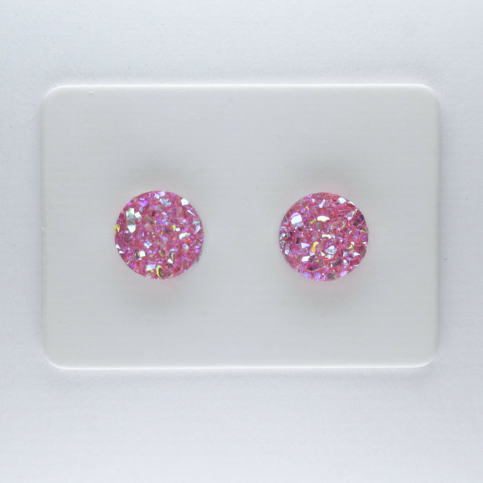 Druzy Resin Iridescent Earrings, 8mm & 11 colors, Magnetic, Clip-on or Hypoallergenic Stud