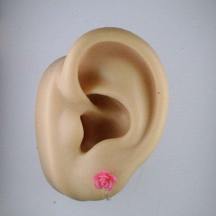 Flower Rose Earrings, Individual or 6 pack: 7mm Hypoallergenic Stud, Clip-on or Magnetic