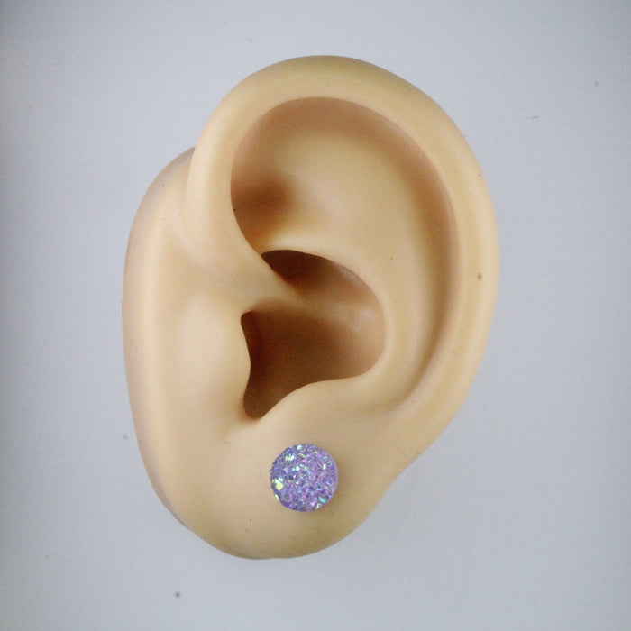 Druzy Resin Iridescent Earrings, 8mm & 11 colors, Magnetic, Clip-on or Hypoallergenic Stud
