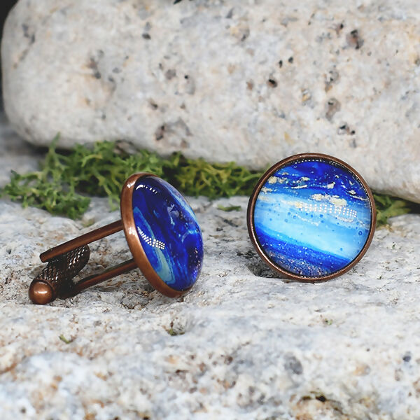 Copper Steel Cufflinks with Blue Glass #36