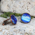 Copper Steel Cufflinks with Blue Glass #36