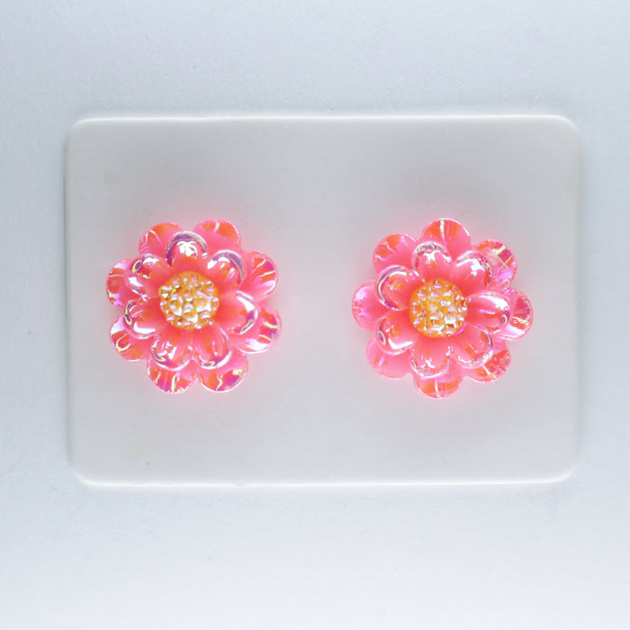 Sparkling Peony Flower Earrings, Individual or 6-pack: Magnetic, Clip-on or Hypoallergenic Stud