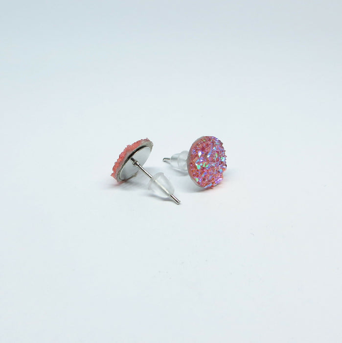 Druzy Resin Iridescent Earrings, 8mm & 11 colors, Magnetic, Clip-on or Hypoallergenic Stud