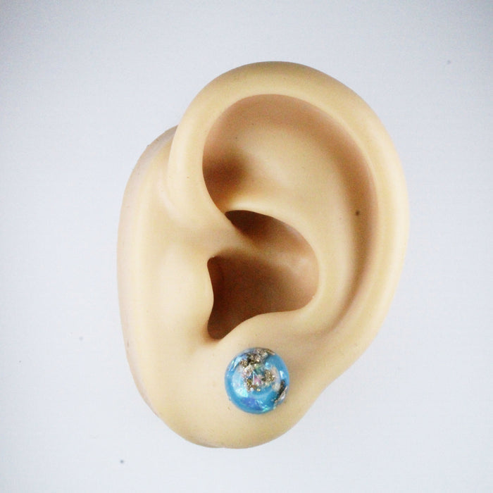 Iridescent and Gold Flake Earrings, 8mm or 10mm, Hypoallergenic Stud, Clip-on or Magnetic