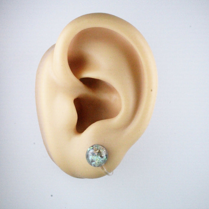 Iridescent and Gold Flake Earrings, 8mm or 10mm, Hypoallergenic Stud, Clip-on or Magnetic