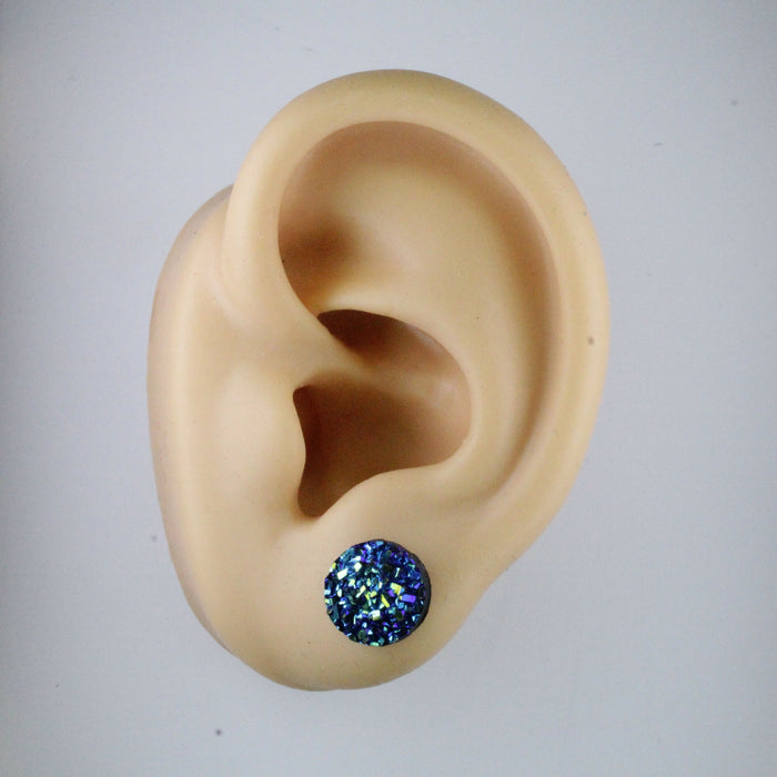 10mm Drusy Resin Earrings 12 colors, Magnetic, Clip-on or Hypoallergenic Stud