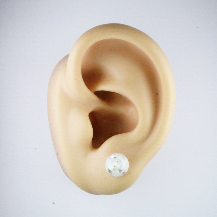 Iridescent and Gold Flake Earrings, 8mm or 10mm, Hypoallergenic Stud, Clip-on or Magnetic