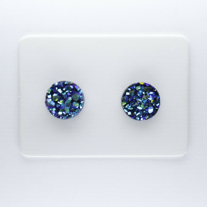 Druzy Resin Iridescent Earrings, 8mm & 11 colors, Magnetic, Clip-on or Hypoallergenic Stud
