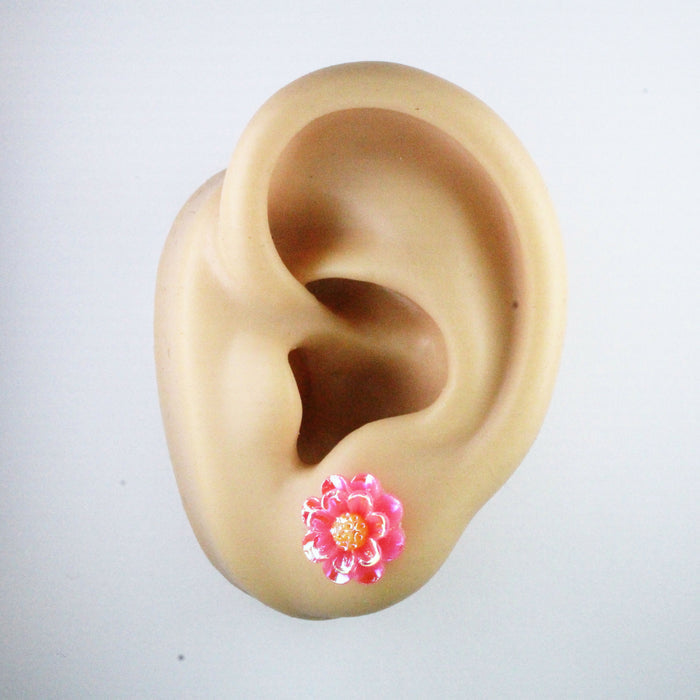 Sparkling Peony Flower Earrings, Individual or 6-pack: Magnetic, Clip-on or Hypoallergenic Stud