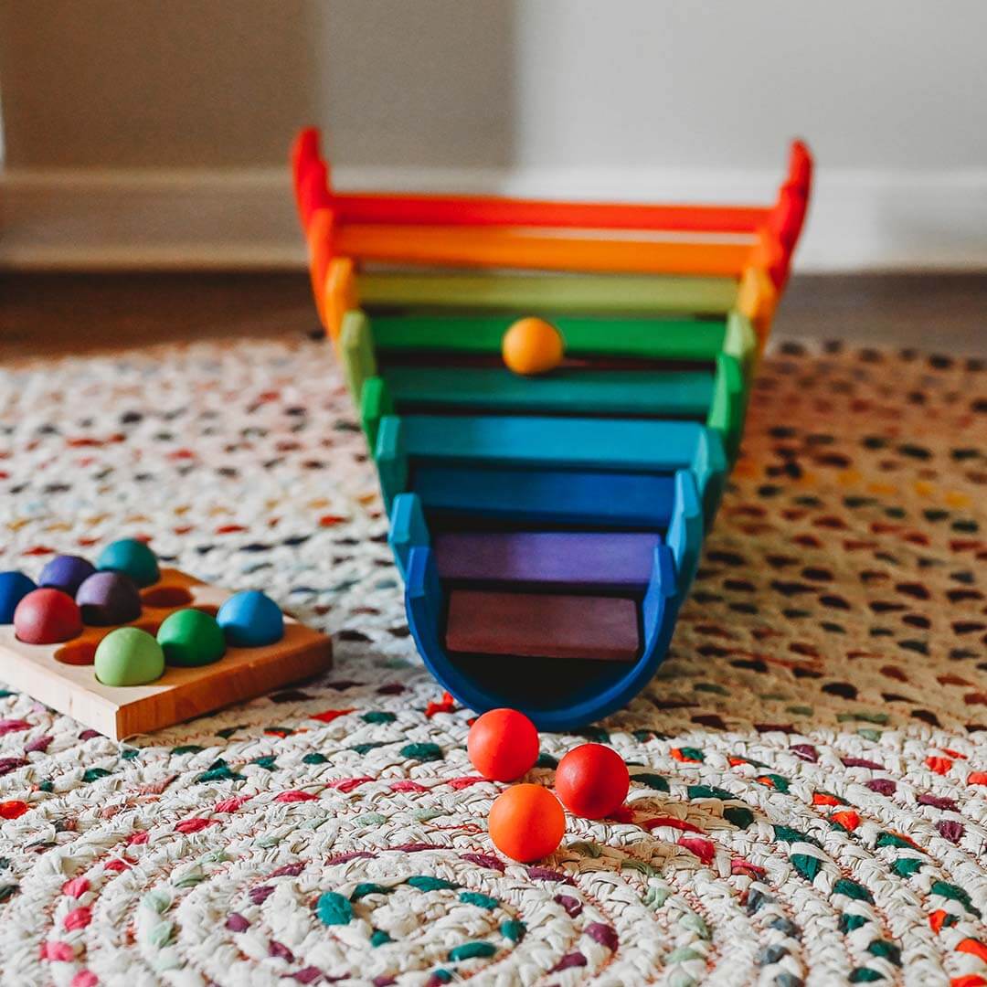 Small Wooden Rainbow Balls, Set of 12
