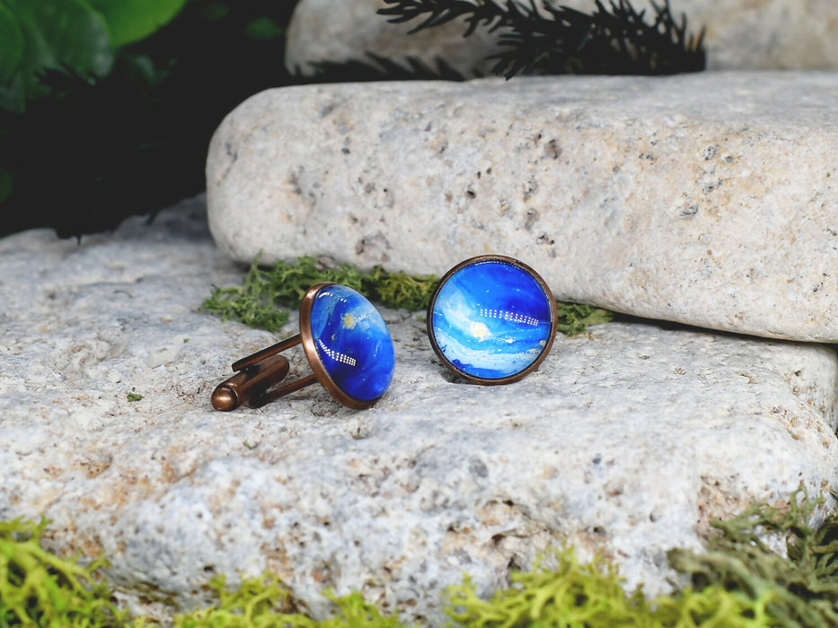 Copper Steel Cufflinks with Blue Glass #31