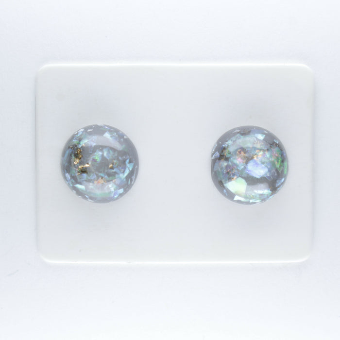 Iridescent and Gold Flake Earrings, 8mm or 10mm, Hypoallergenic Stud, Clip-on or Magnetic