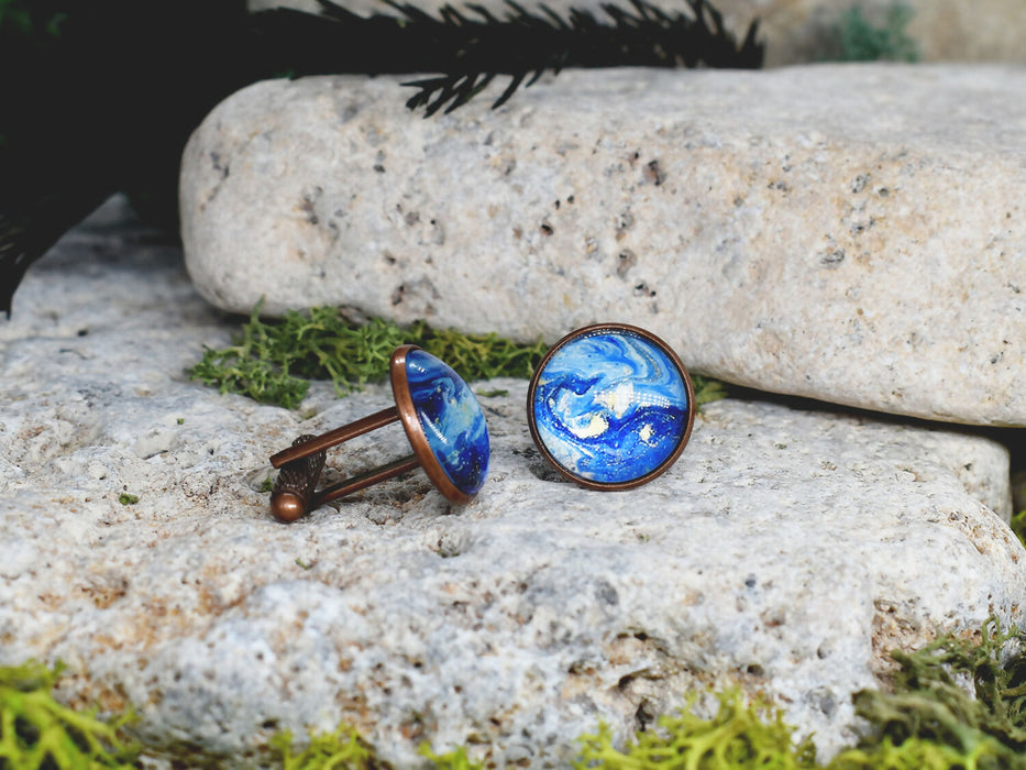 Copper Steel Cufflinks with Blue Glass #37
