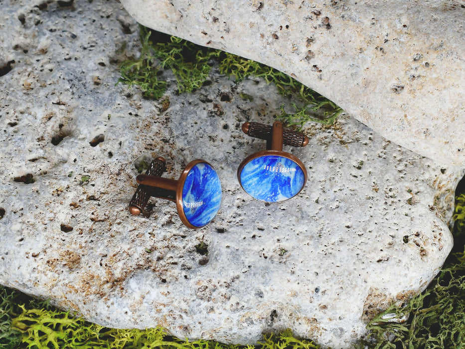 Copper Steel Cufflinks with Blue Glass #33