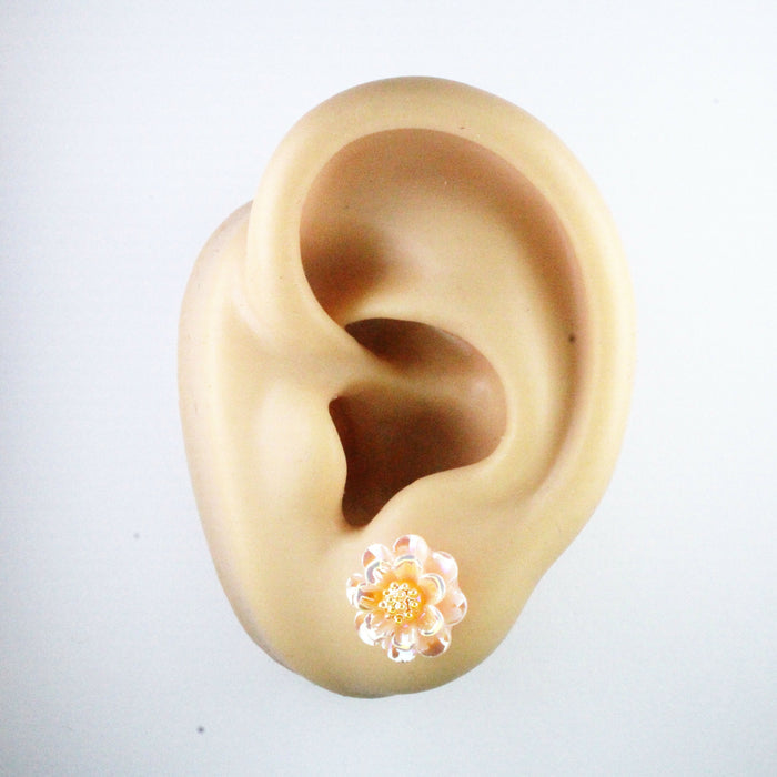 Sparkling Peony Flower Earrings, Individual or 6-pack: Magnetic, Clip-on or Hypoallergenic Stud