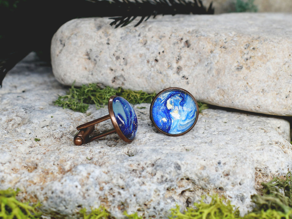 Copper Steel Cufflinks with Blue Glass #35