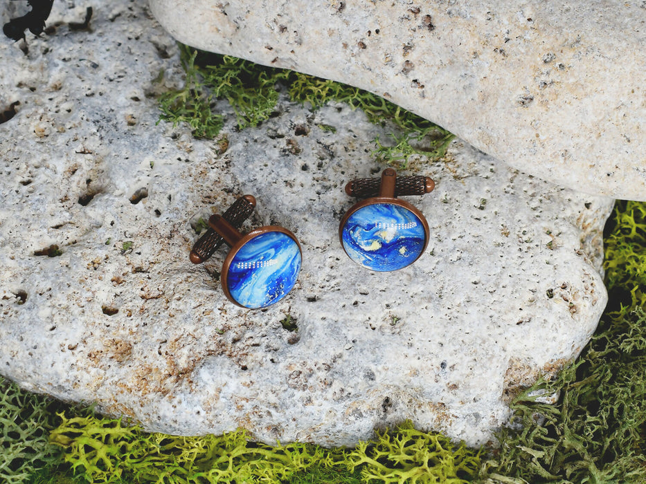Copper Steel Cufflinks with Blue Glass #37
