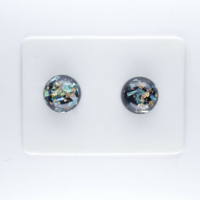 Iridescent and Gold Flake Earrings, 8mm or 10mm, Hypoallergenic Stud, Clip-on or Magnetic