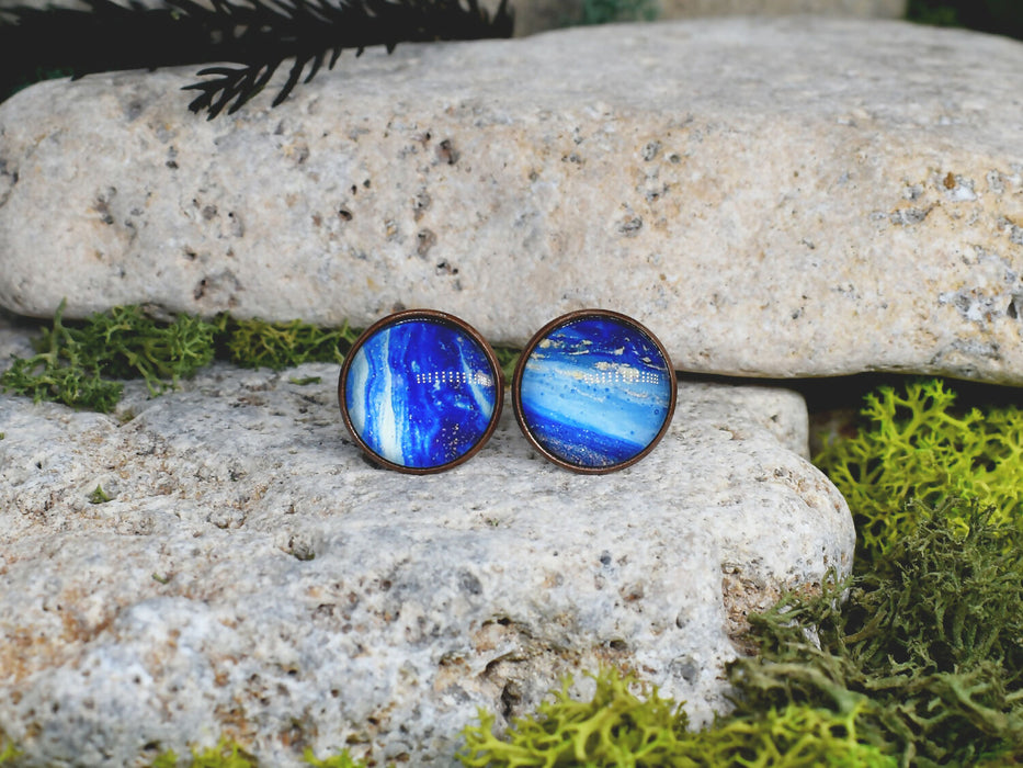 Copper Steel Cufflinks with Blue Glass #36