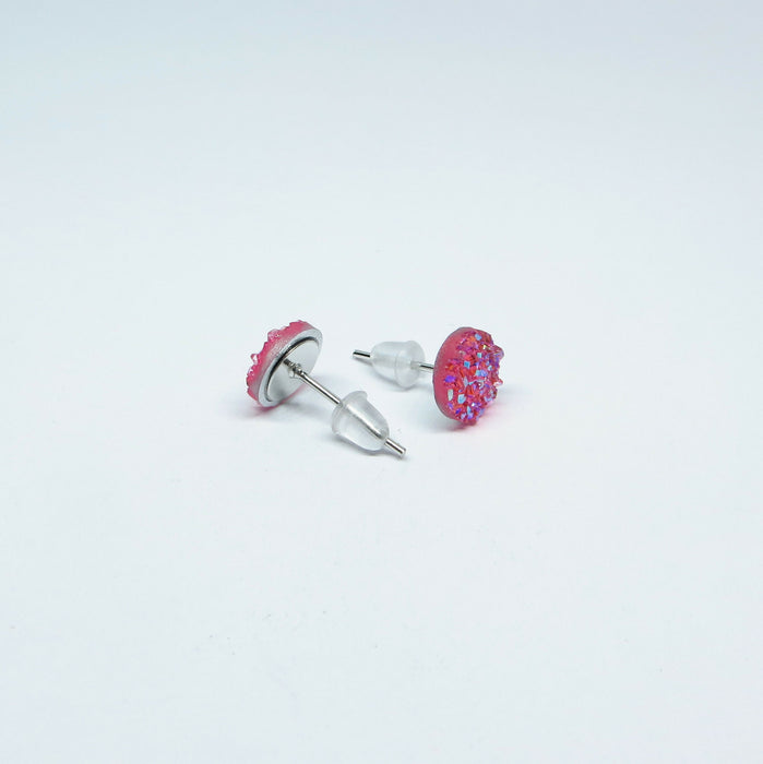 Druzy Resin Iridescent Earrings, 8mm & 11 colors, Magnetic, Clip-on or Hypoallergenic Stud