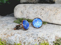 Copper Steel Cufflinks with Blue Glass #32