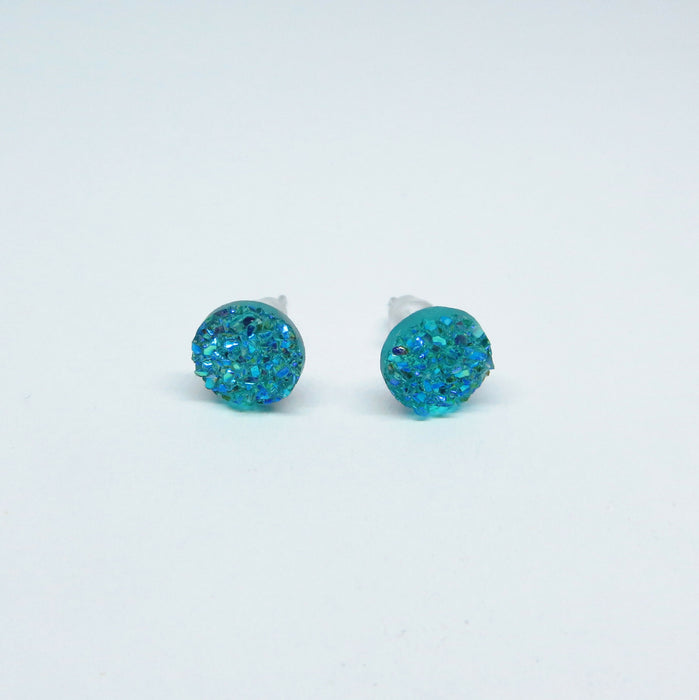 Druzy Resin Iridescent Earrings, 8mm & 11 colors, Magnetic, Clip-on or Hypoallergenic Stud
