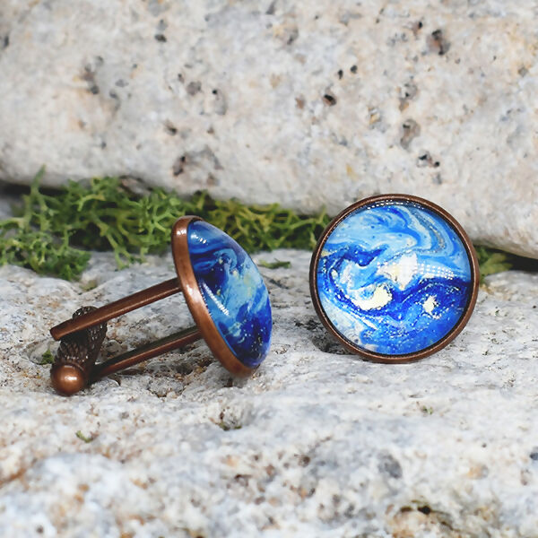 Copper Steel Cufflinks with Blue Glass #37