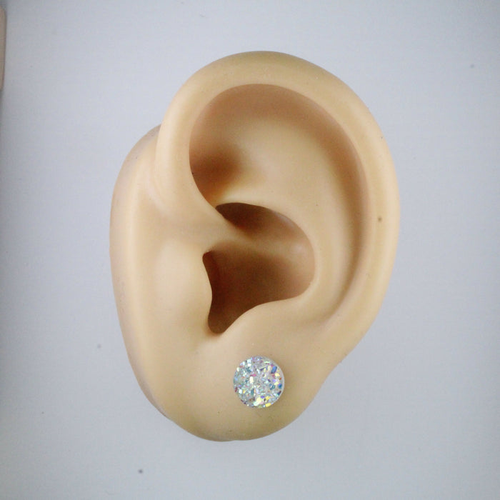 Druzy Resin Iridescent Earrings, 8mm & 11 colors, Magnetic, Clip-on or Hypoallergenic Stud