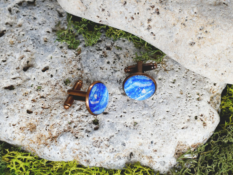 Copper Steel Cufflinks with Blue Glass #30