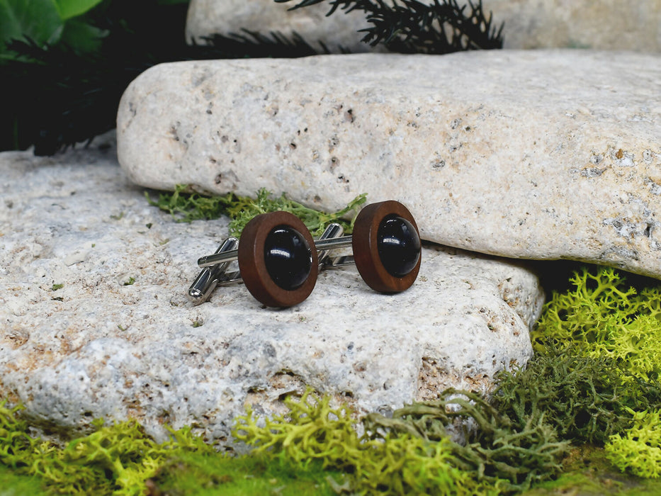 Wood Cufflinks with Cairo Night Stone #40