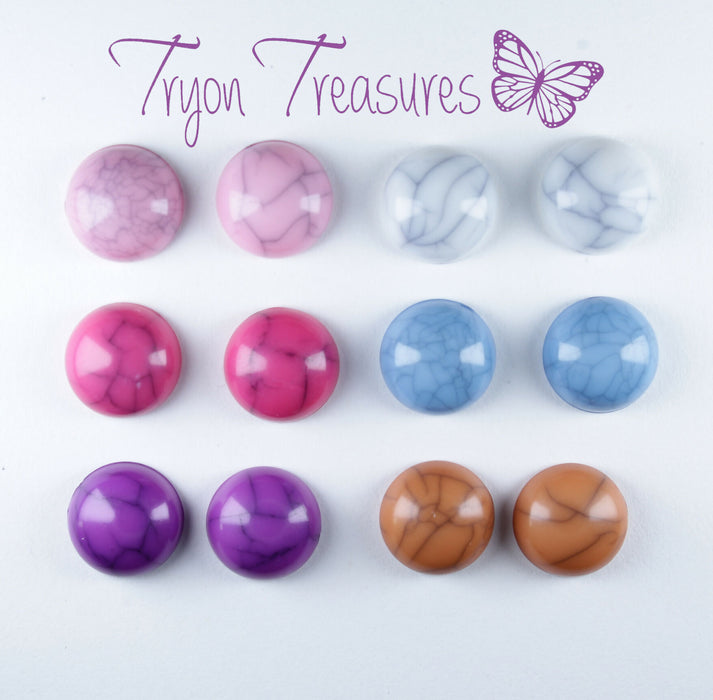 Crackle Stone Earrings 7 colors and 2 sizes, individual or 6 pack. Magnetic, Clip-on or Hypoallergenic Stud