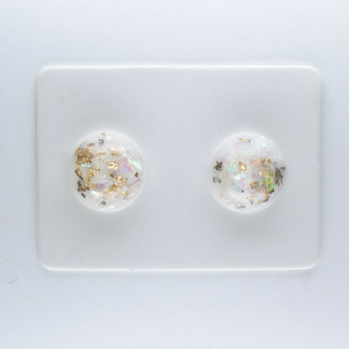 Iridescent and Gold Flake Earrings, 8mm or 10mm, Hypoallergenic Stud, Clip-on or Magnetic