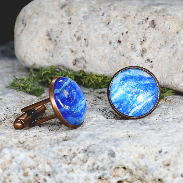 Copper Steel Cufflinks with Blue Glass #30