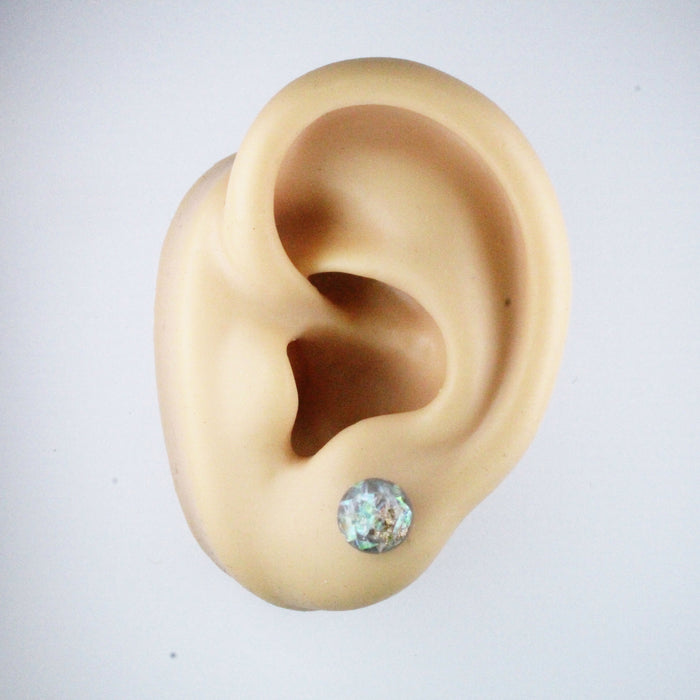 Iridescent and Gold Flake Earrings, 8mm or 10mm, Hypoallergenic Stud, Clip-on or Magnetic