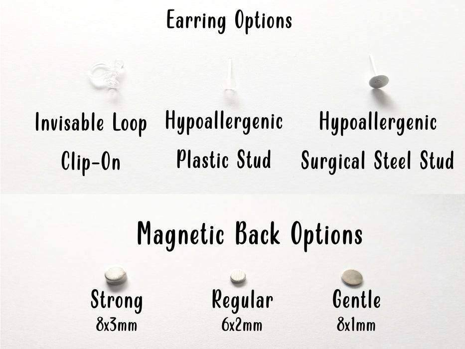Iridescent and Gold Flake Earrings, 8mm or 10mm, Hypoallergenic Stud, Clip-on or Magnetic